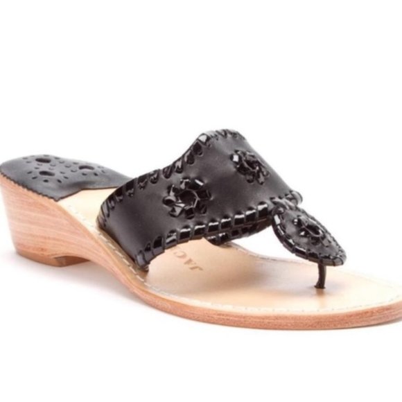 Jack Rodgers‎ Black Palm Beach Mid Wedge Sandal, Size 8, Black - Picture 1 of 4
